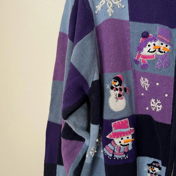 B. P. Design Womens Winter Design Snowman Holiday Zip Up Sweater - Picture 3 of 4